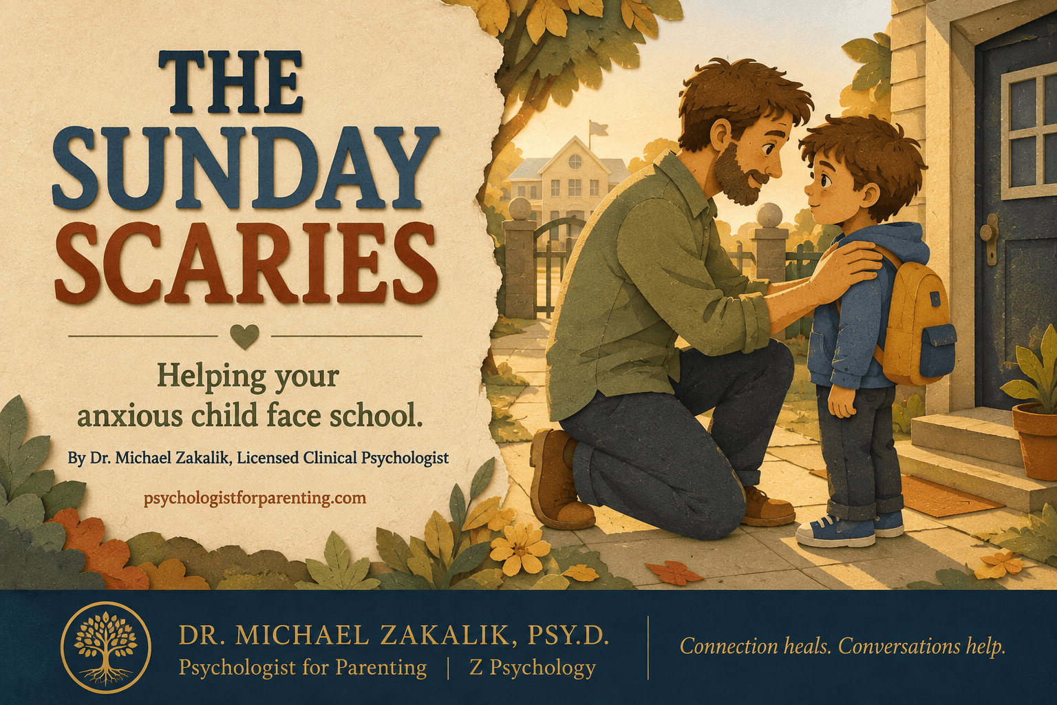 Calm, reassuring sky with soft light, representing a child finding safety from worry.