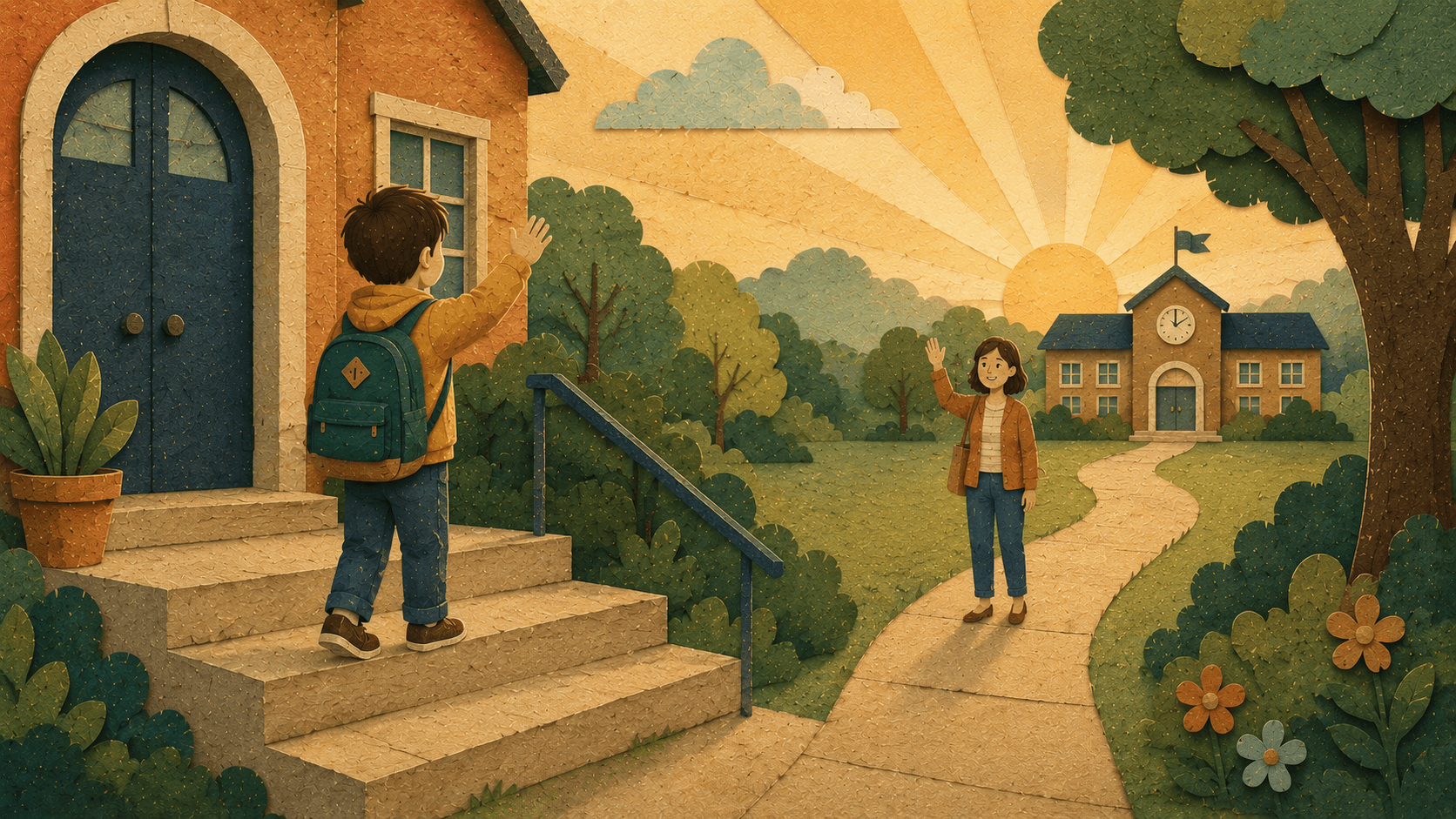 Two children making a friendly connection together near their school.