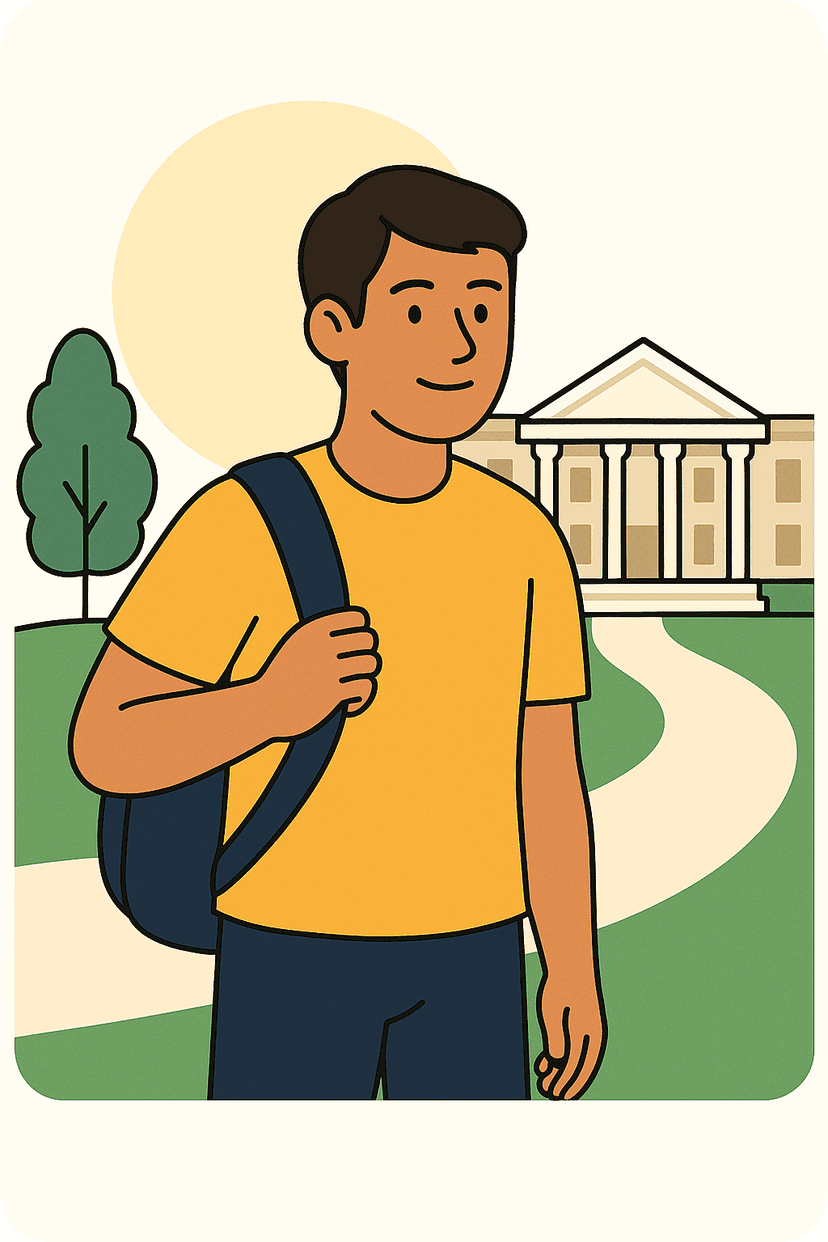 Young adult on college campus representing independence and growth