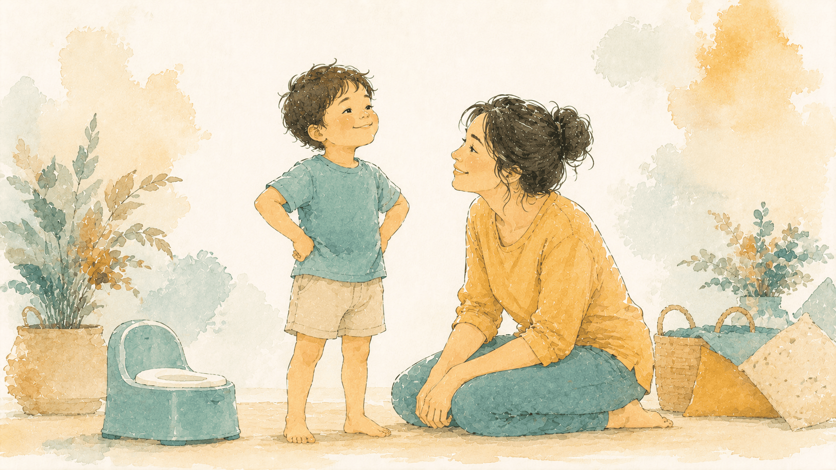 A child standing tall beside a supportive parent.