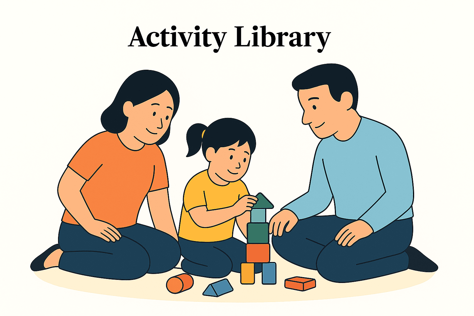 Family playing with building blocks together