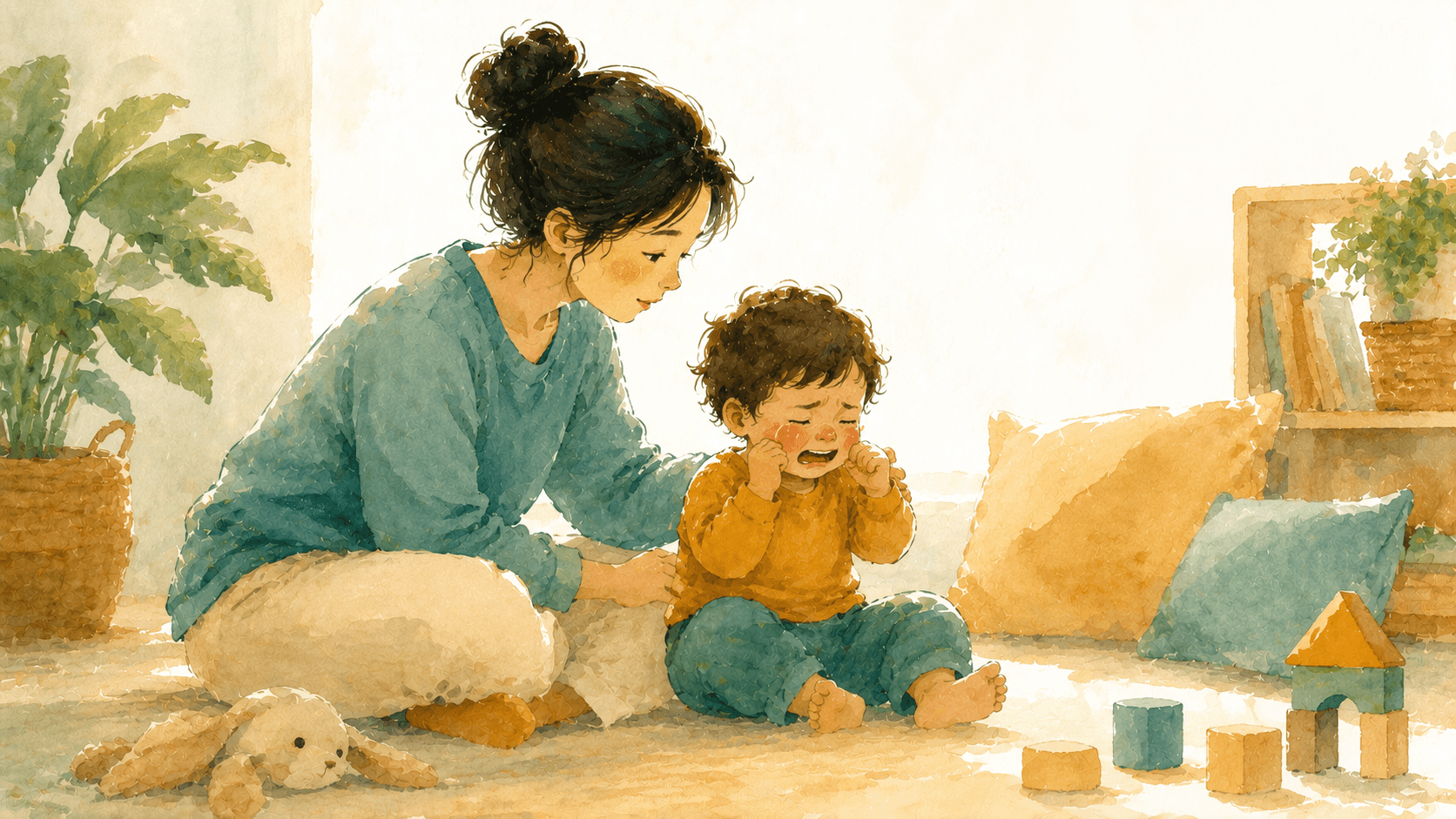 Warm, calm scene representing a parent staying steady during a child's big feelings.