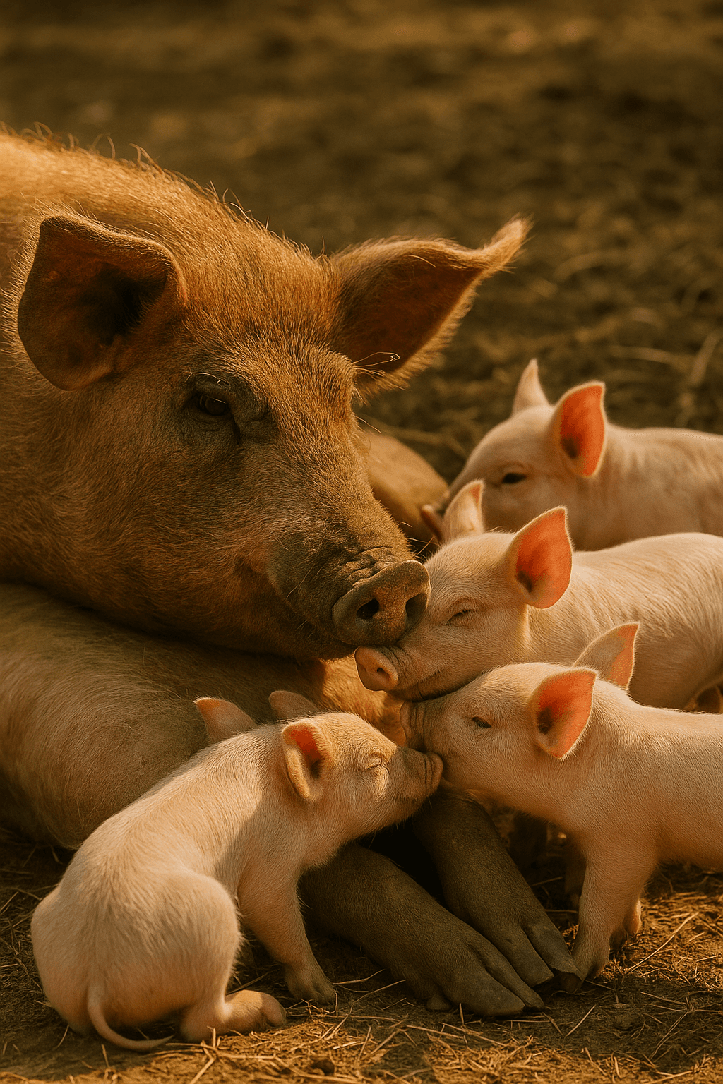 Pig mother with piglets