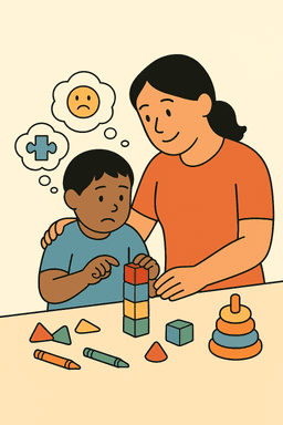 Therapist working with child on developmental activities
