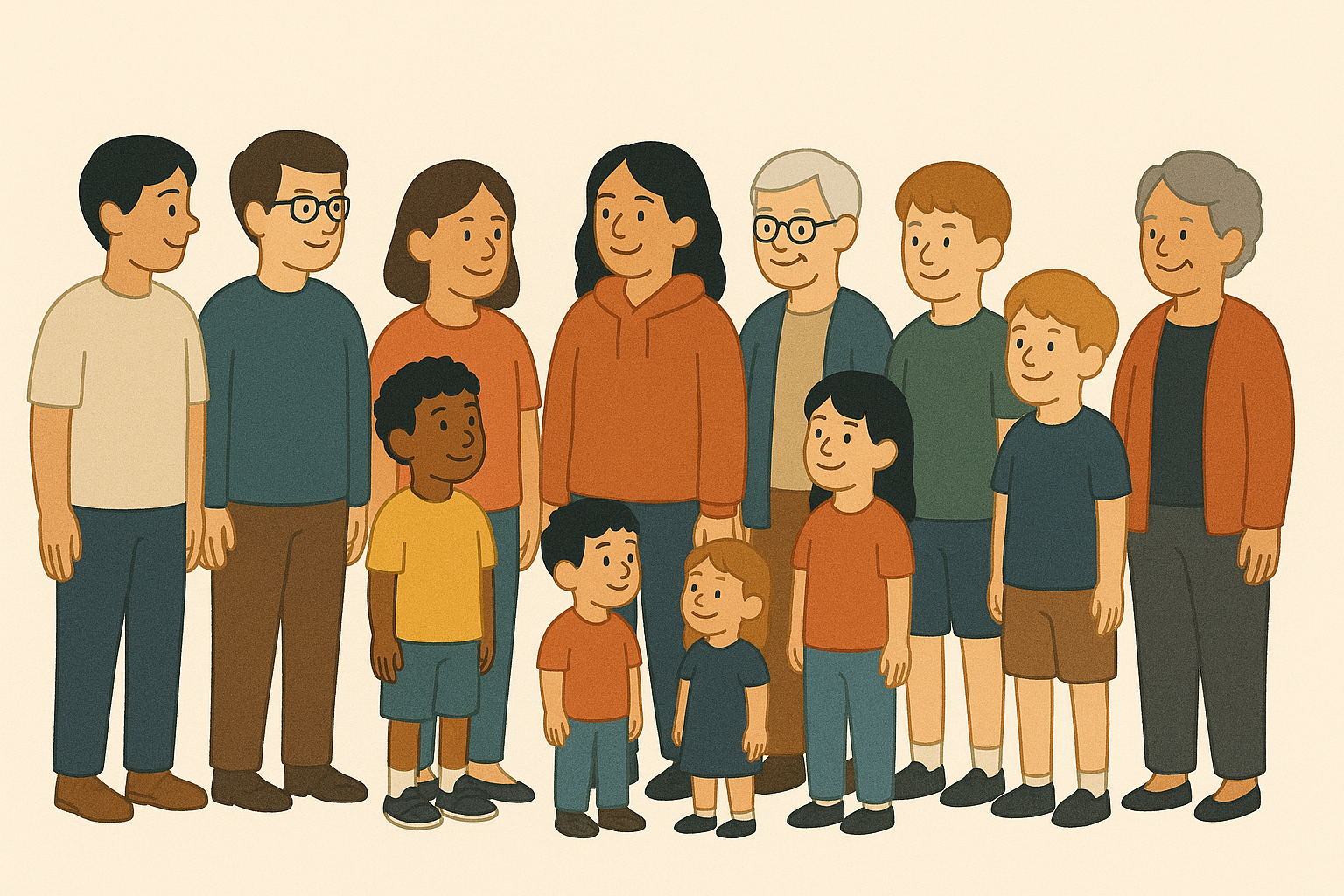 Diverse community group representing friendship and social connections
