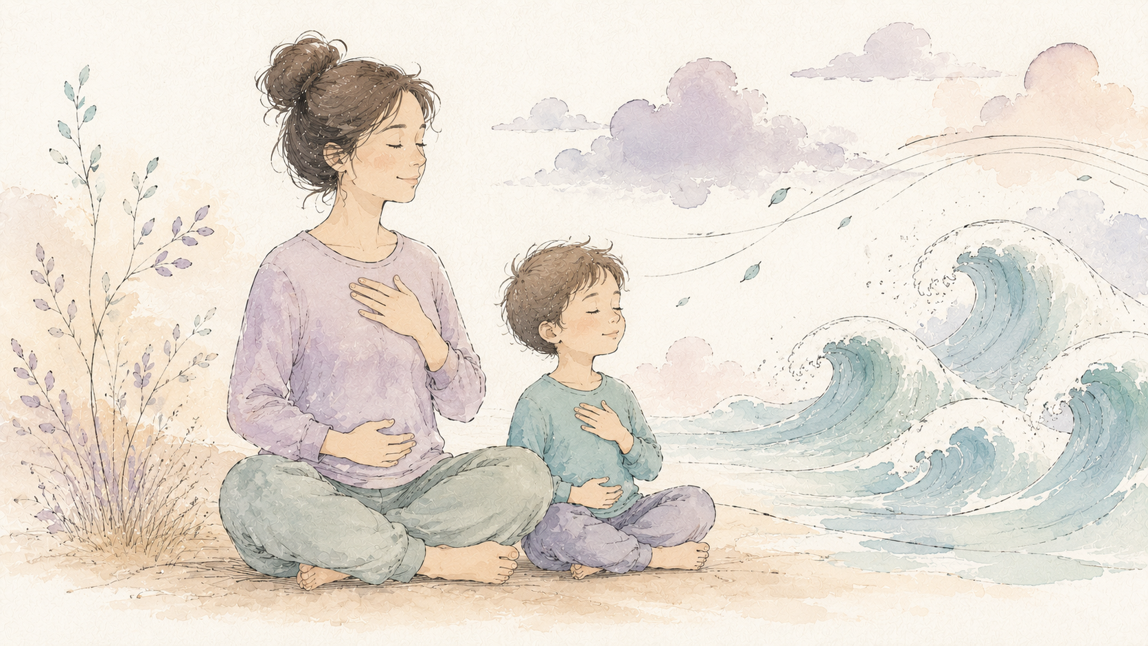 A parent and child breathing slowly together.