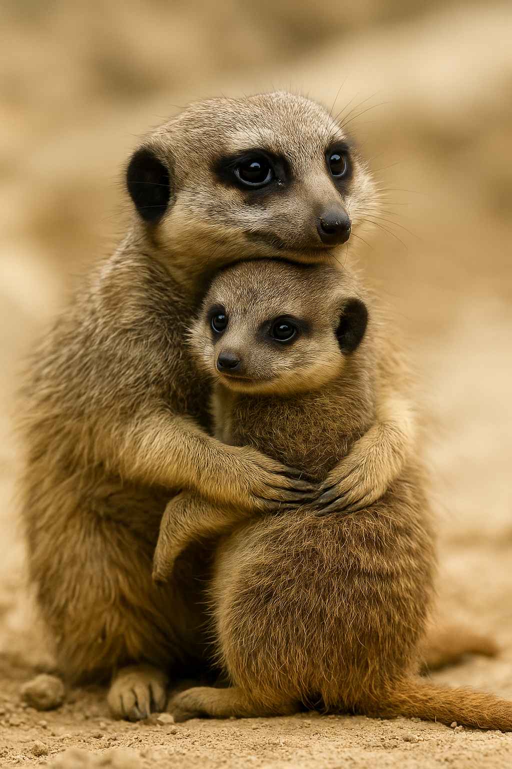 Meerkat parent and pup