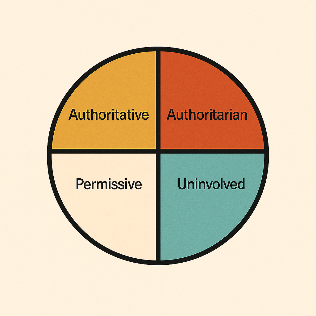 Parenting styles pie chart showing Authoritative, Authoritarian, Permissive, and Uninvolved quadrants